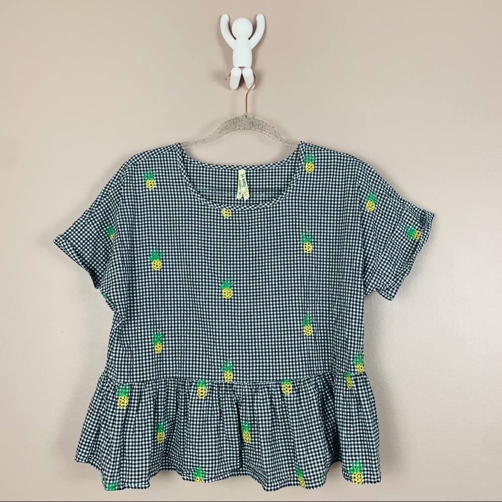 Pineapple Embroidered Gingham Top - image 1